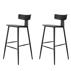 1 Kit 2 Banquetas Altas Analu Rivatti 110cm -Altura- Assento e Encosto PP Preto Detalhe PU Cinza Base em Aco